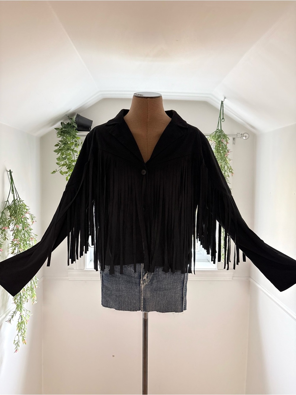 Black Fringe Button-Front Jacket - Picture 2 of 5